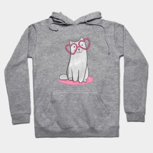 Grey Cat in Heart Glasses Hoodie